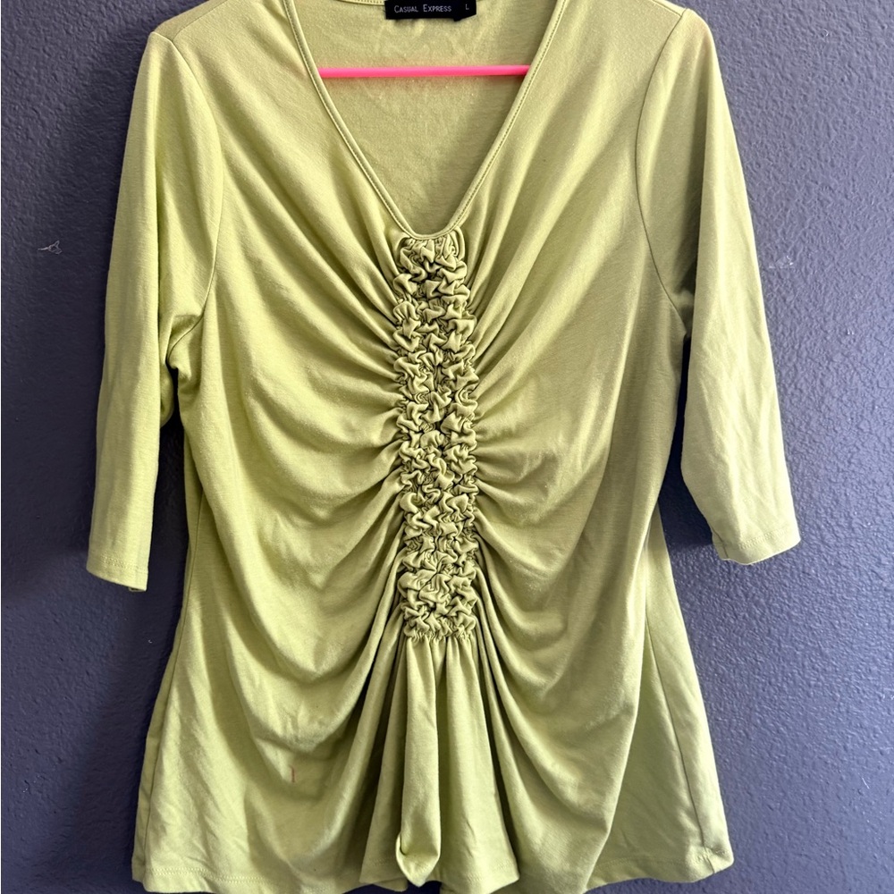 Dana Buchman Light Green Ruched Blouse